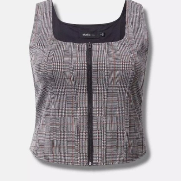 Double Knit Jacquard Square Neck Zip Front Corset Top - Picture 1 of 2